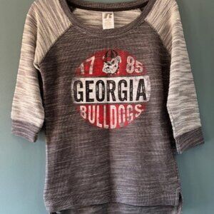 Russell Women's S UGA Bulldogs 3/4 Sleeve Gray White Wash Shirt Casual College